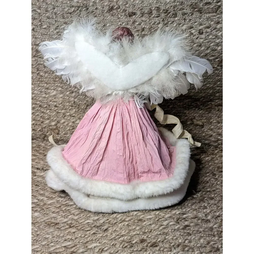 Christmas Pink Shabby Chic Faux Fur Feathers Victorian Angel Tree Topper 16